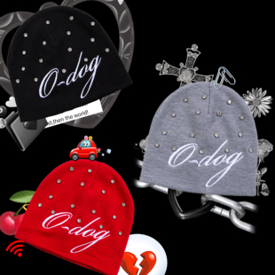 针织冷帽嘻哈休闲秋冬百搭潮美式 钻钻刺绣毛线帽 街头odog DOG