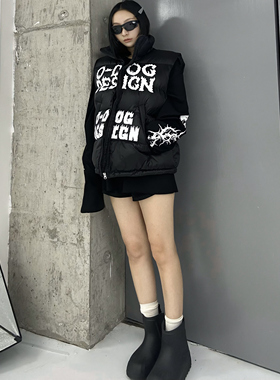 O-DOG 涂鸦印花马甲 街头百搭棉服舞蹈秋冬潮酷运动男女通款odog