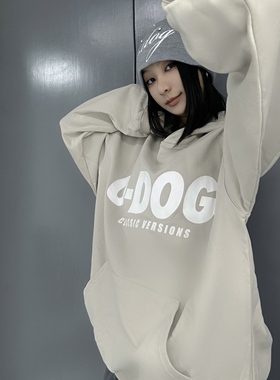 O-DOG 杏色套装卫衣 纯色连帽卫衣街舞舞者oversiz情侣嘻哈od