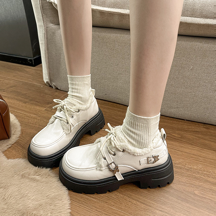 加绒保暖小皮鞋女厚底毛毛棉鞋子