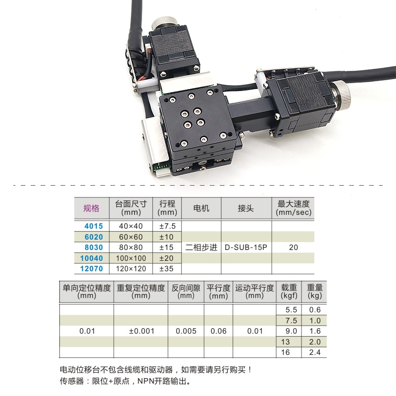 XY轴电动位移平台微调工作台精密移动十字滑台FJEY40/60/80/120
