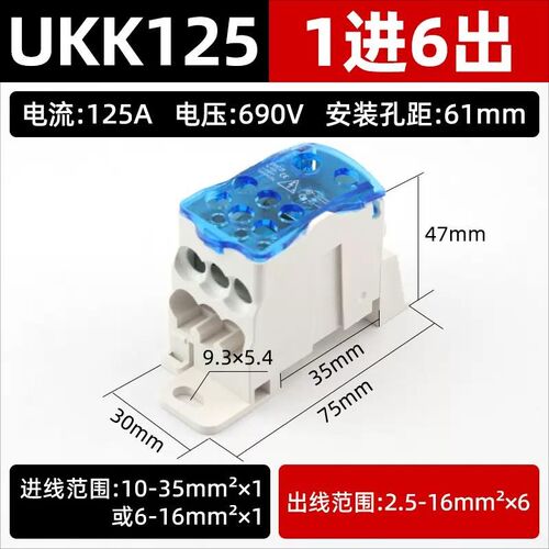 UKK80A/125A/250A/160A/400A导轨式单极分线盒一进多出接线端子