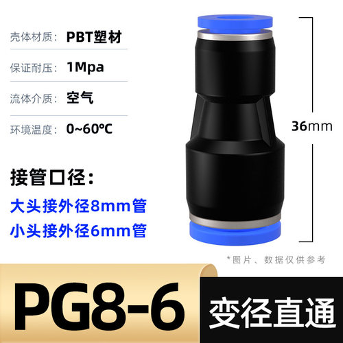 气动气管快速接头PU直通PE PY三通PG PEG PW变径快接快插4/6/8mm