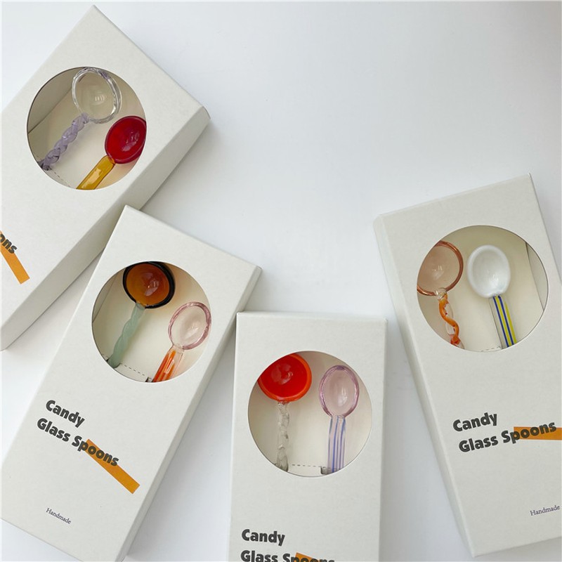 yowoyowoo 自制夏日彩色玻璃螺旋勺子咖啡勺牛奶搅拌棒创意甜品勺