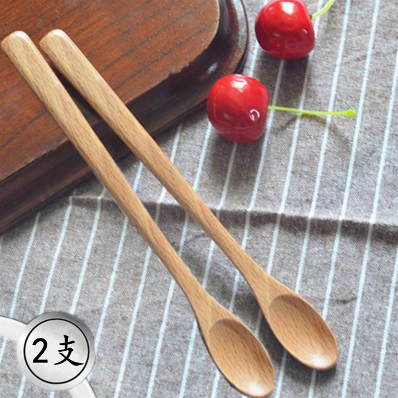 【2支装】榉木制加长柄蜂蜜勺搅拌棒木质咖啡勺子无漆原木搅拌勺