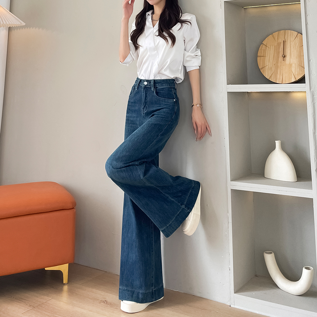 美式复古阔腿牛仔裤女2025年秋季新款高腰宽松韩版拖地直筒喇叭裤