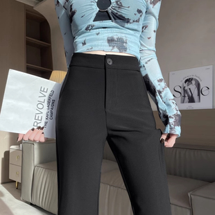 高腰弹力显瘦遮肉垂感休闲喇叭裤 黑色西装 2025年新款 女秋季 微喇裤