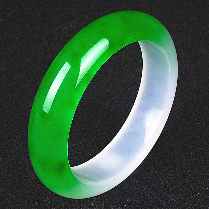 玉器玉器玉石缅甸翡翠冰种阳绿精美半绿半紫玉手镯女款