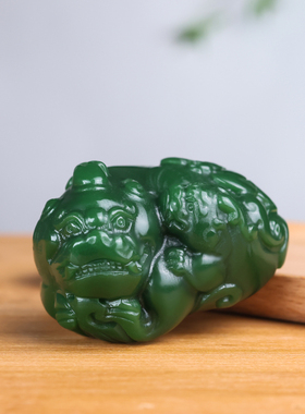 玉器天然老坑新疆和田玉碧玉貔貅天然皮休玉石菠菜绿招财瑞兽
