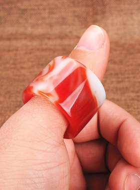 玉器新疆红白玉扳指戒指原矿和田玉红玉满绿扳指指环 男女款