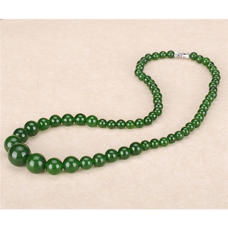 玉器新疆和田碧玉吊坠项链 圆珠绿挂件昆仑玉项链塔形珠女款