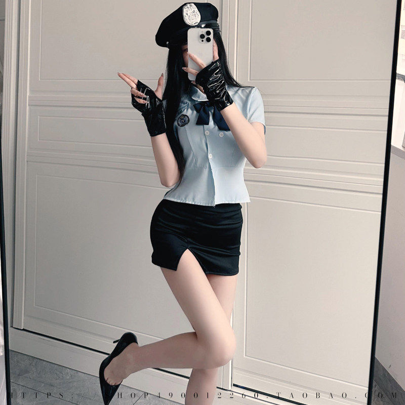 性感辣妹女警空姐cos制服套装角色扮演酒吧夜店演出服漆皮超短裙