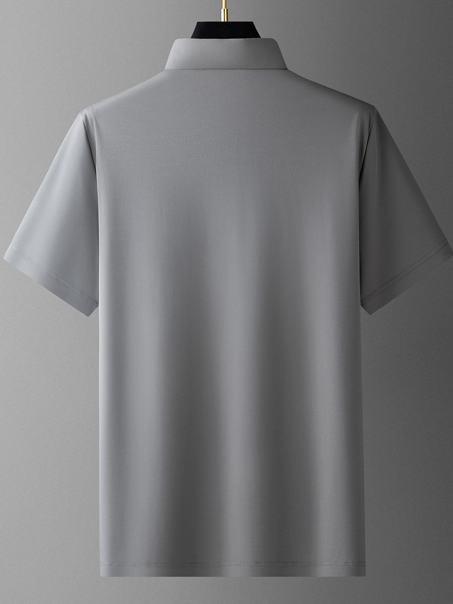 2024 NEW ICE SILK MULBERRY SILK SHORT SLEEVE MENS SUMMER LAPEL LOOSE POLO SHIRT MENS BUSINESS CASUAL T-SHIRT