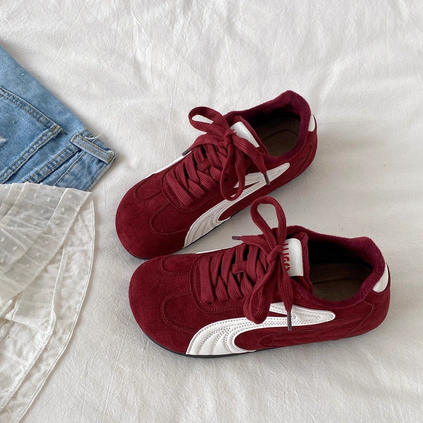 朵拉女鞋复古德训鞋女款2025新款冬季加绒百搭休闲板鞋轻便阿甘鞋