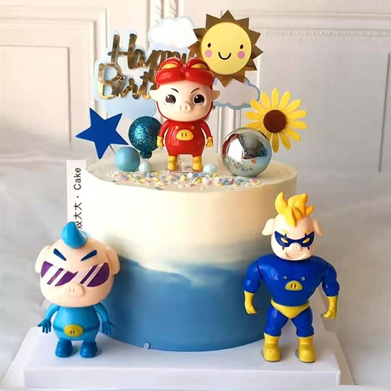 恐龙摩托车消防甜品插旗生日蛋糕