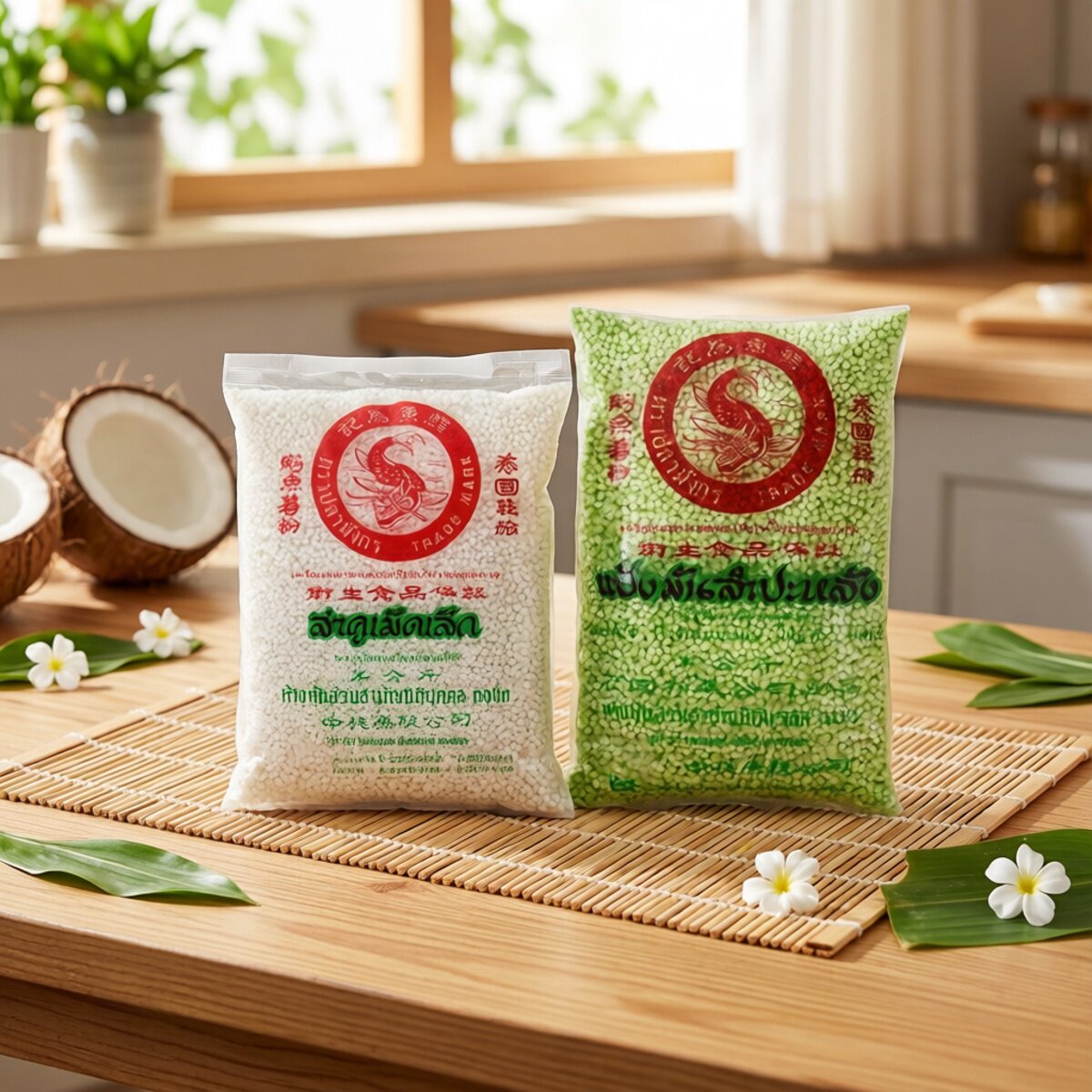 鳄鱼牌泰国小绿色西米500进口商用甜品原料椰浆西米露白西米家用