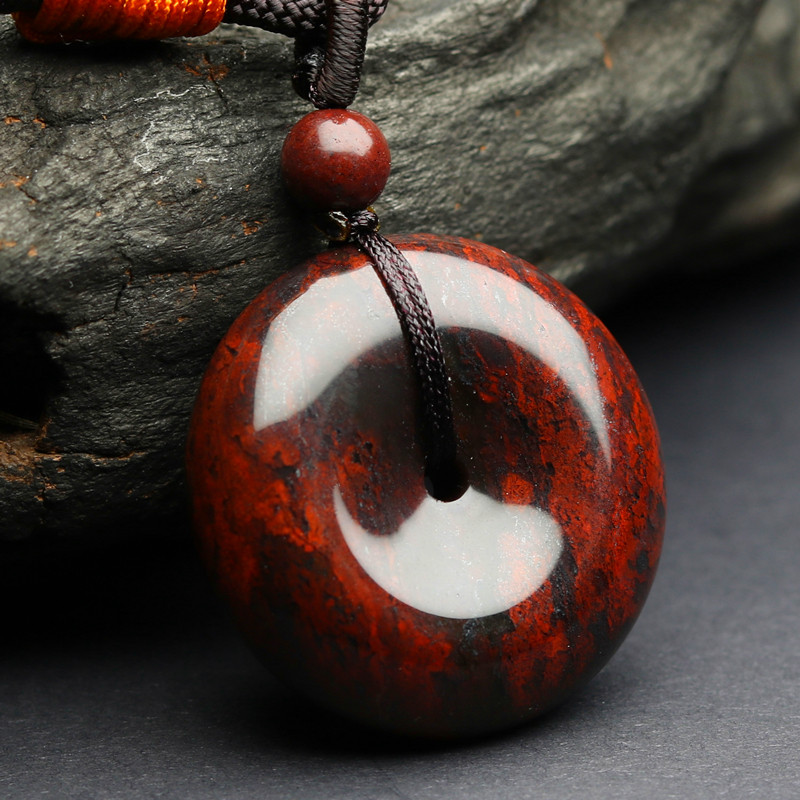天然桂林鸡血玉平安扣吊坠男女本命年红色玉石挂件招财平安玉坠