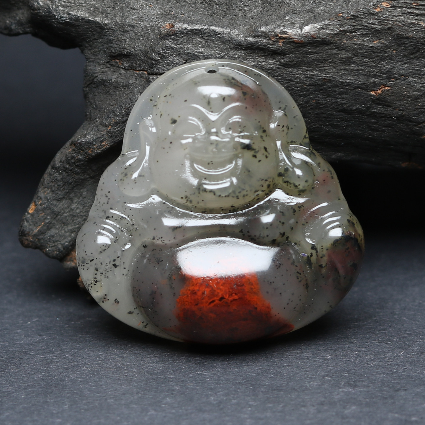 桂林鸡血玉天然玉石弥勒佛吊坠项坠男女款笑佛玉挂件本命平安护身