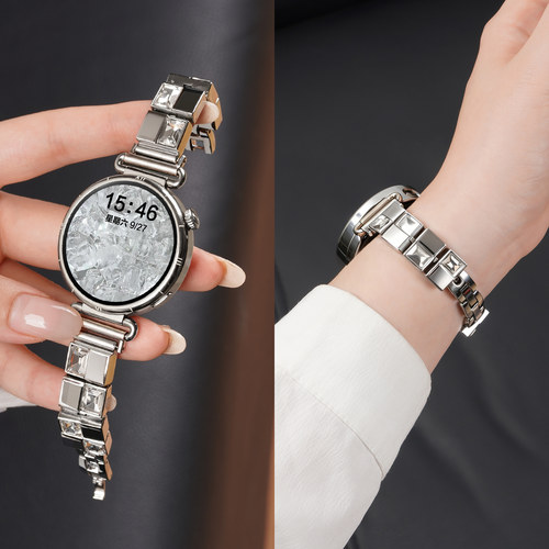 适用OPPOwatchx3mini手表带x2mini锌合金冰块儿钻腕表带运动18mm智能高光金女生夏季明日金金属表链