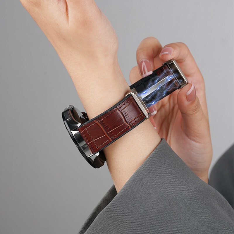适用华为GT4手表gt3磁吸扣watch4pro竹节纹真皮表带watchgt运动watch3智能gt2pro硅胶荣耀gs3i男士腕带高级2e