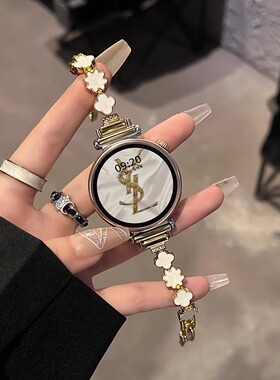 适用华为GT6手表带gt5四叶草真皮贝母watch5表带watchgt5pro运动GT4智能GT3女生金属腕表带透气表链41高级42