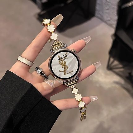 适用华为GT5手表四叶草贝壳watch5表带watchgt5pro运动GT4智能GT3女生金属腕表带夏季透气表链贝母41高级42mm