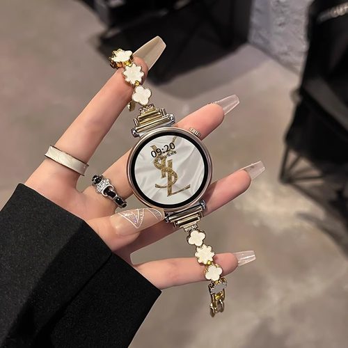 适用华为GT6手表带gt5四叶草真皮贝母watch5表带watchgt5pro运动GT4智能GT3女生金属腕表带透气表链41高级42