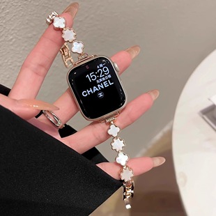 适用小米9pro手环四叶草贝母真皮表带8pro运动redmi红米watch6手表腕表带watch5智能4女生贝壳秋冬手链