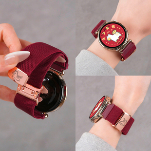 适用华为GT6手表18mm新年红色磁吸扣编织平纹表带watchgt5运动watch5智能GT4马上有钱41mm女生本命年马年
