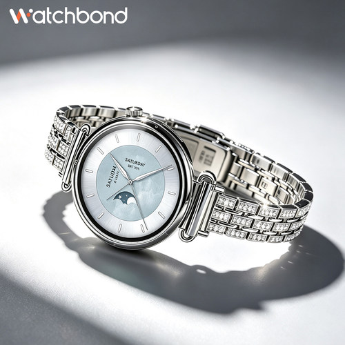 适用小米watchS5手表带18mm满天星41五珠s4镶钻不锈钢带运动流沙金薄荷绿智能女生金属腕表带秋季