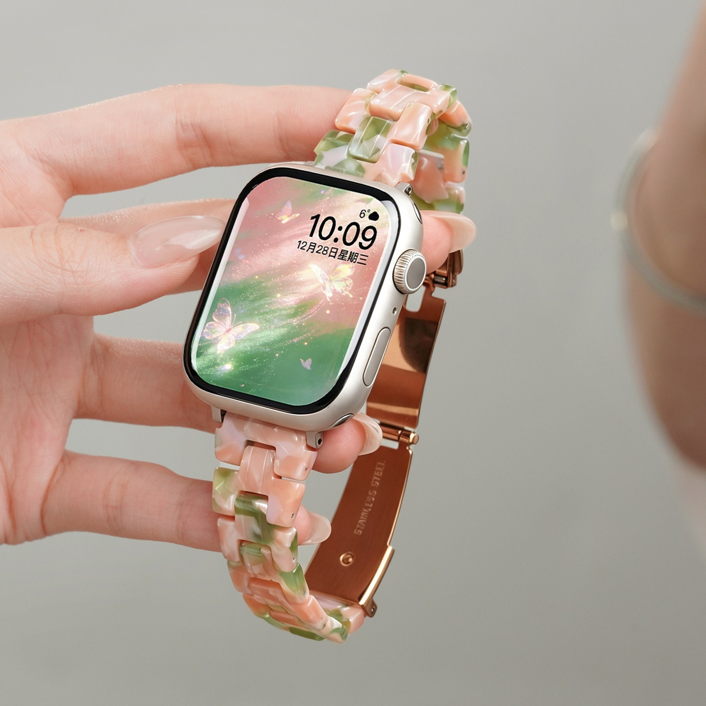 适用苹果iWatch S11小蛮腰树脂手表带S10运动Apple Watch ultra3智能2女生S9夏季8透气7小众6创意5高级配件图片