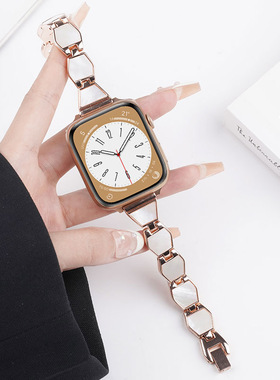 适用苹果iwatch S11手表带apple watch S10/9代菱形贝壳S8腕表带ultra2/3运动S7智能6小众5创意4金属3女生2