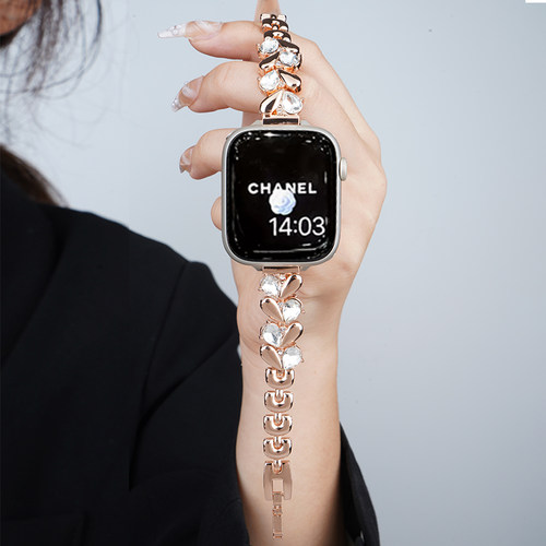 适用苹果手表applewatch S9/10代11施华洛半钻表带iwatch ultra2/3女生S8夏天7小众6创意5高级感4手链3秋冬
