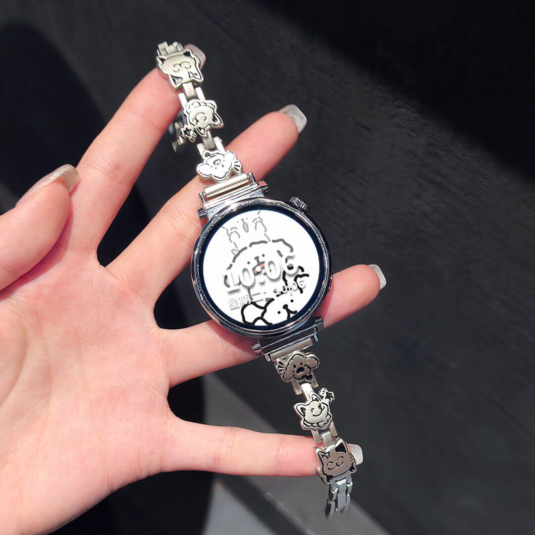 适用华为gt6手表带watchgt5可爱猫狗金属表带gt5pro智能腕表watch5女款夏季透气GT4锌合金高级链腕带18mm配件