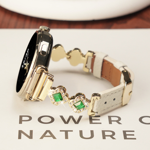 适用华为GT6手表带18mm满钻四叶草真皮腕表带watchgt6pro运动watch5智能GT5金属GT4女生3秋冬2高级