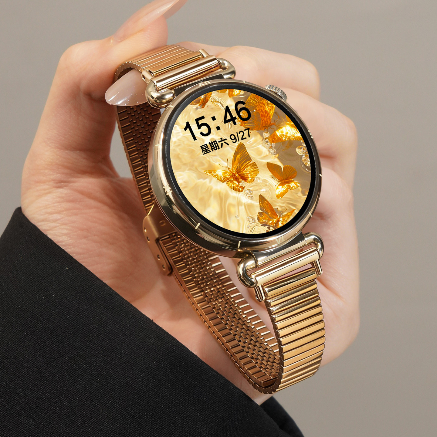 适用华为gt6女款竹节表带watchgt5女生修生金属卡扣gt4智能腕表watch5新款女士手链细腰高级gt5pro 42配件