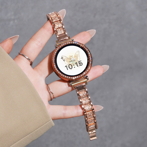 适用华为GT5手表施华洛镶钻三珠钢带GT5pro运动GT4智能watchgt5女生腕表带GT3金属GT2pro夏季冰晶蓝保护壳