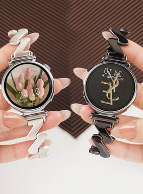 适用华为GT5手表锌合金Z字纹金属表带watchgt5pro运动GT4智能GT3女生2pro夏季41腕表带42mm冰晶蓝表链透气