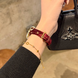 适用华为gt6女款丝绒布面表带watchgt5新年红gt4智能腕表watch5头层牛皮女士手链绒面高级gt5pro42冬配件