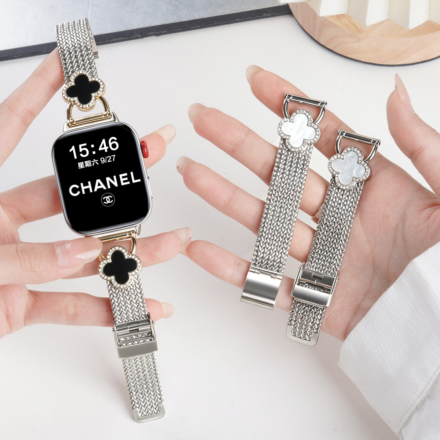 适用华为watchfit4手表带fit4pro麦穗卡扣四叶草金属腕表带运动fit3智能2女生夏季高级透气表链