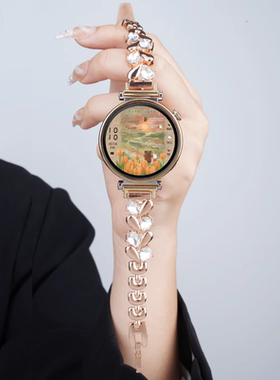 适用华为GT4手表GT5/Pro施华洛半钻爱心水晶链表带41mm运动gt3/2pro智能watchgt4女士夏季表链金属高级腕带