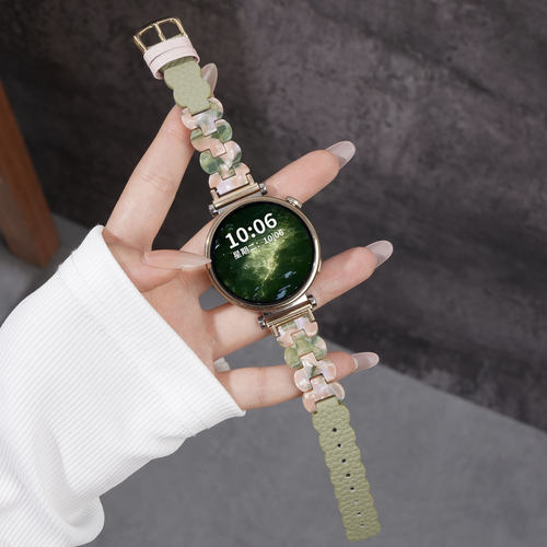 适用华为GT6手表带watchgt5pro拼皮watch5小椭圆树脂腕表带运动GT4智能gt3女生2pro秋冬watch4pro拼皮高级