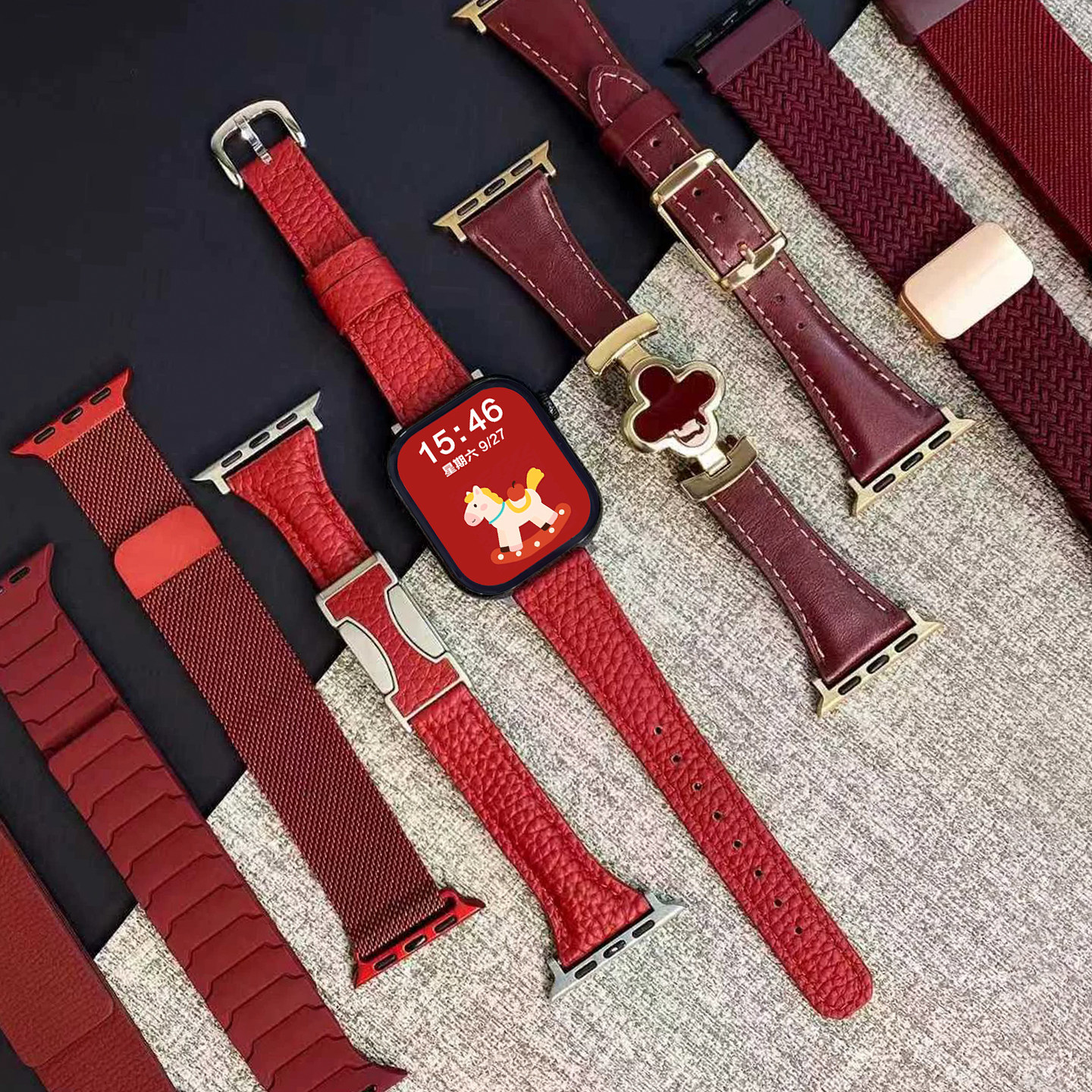 【新年红色】适用苹果iwatch S11手表真皮表带Applewatch ultra3腕表带2运动S10智能9女生8本命年7四叶草表链,智能设备,智能手表手环表带/腕带,淘宝优惠券,粉丝福利购,淘宝优惠卷