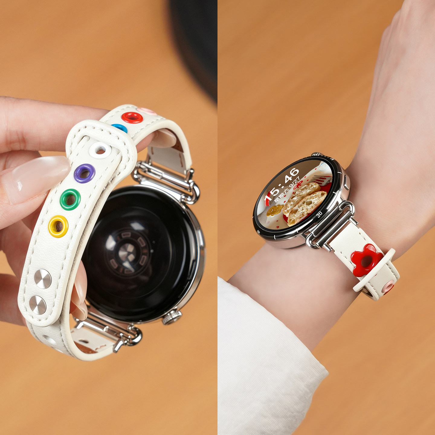 适用小米watchS5手表带41mm素皮s4多巴胺彩扣腕表带运动智能手表 XiaomiWatchS4流沙金女生秋季表链可爱卡通