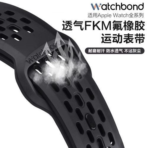 watchband适用苹果Apple Watch ultra/2透气3氟橡胶手表带iwatch S11/10智能9/8小众7/6创意5高级4男生腕带2