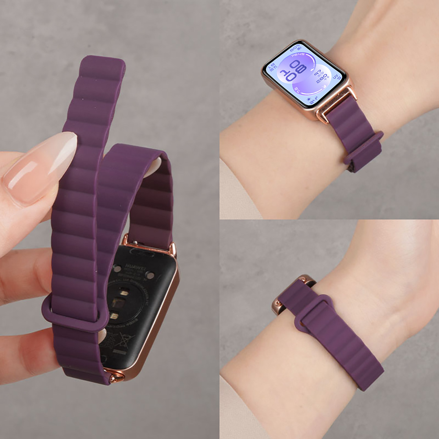 适用华为手环11流光紫11pro磁吸硅胶回环10表带9/NFC新梅子运动智能手表8托帕蓝女生向新绿夏季透气表链