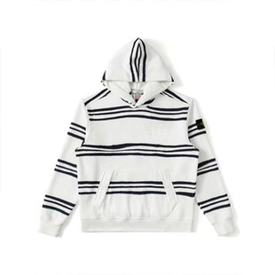 Topstoney复古条纹连帽卫衣男宽松休闲百搭潮牌白色青年上衣