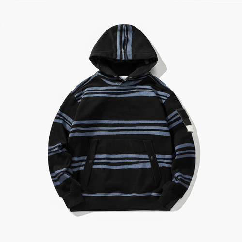 复古条纹连帽宽松男卫衣黑色