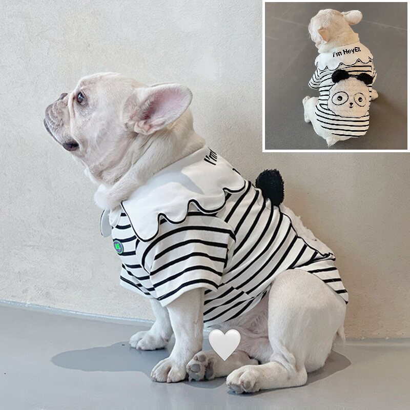 网红狗狗春秋款法斗巴哥斗牛犬衣服可爱搞笑条纹短袖胖狗博美T恤