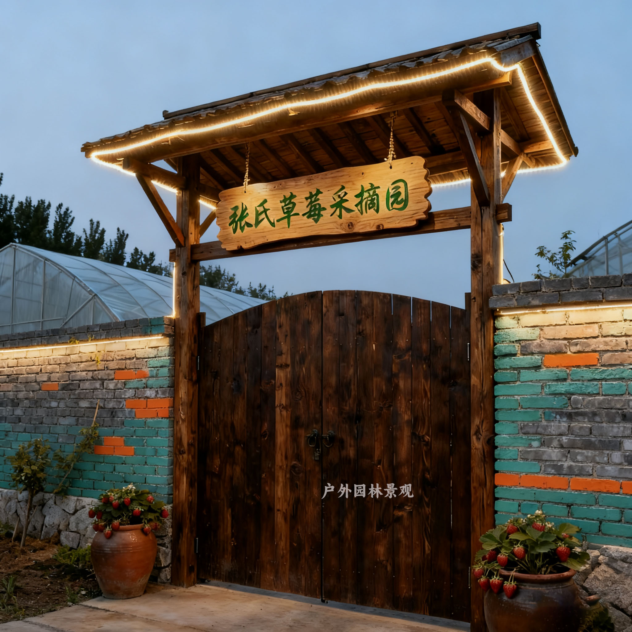 防腐木门楼农场特色小院门